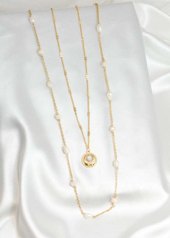 Kette Incila lange Modekette mit Süßwasserperlen in Gold-Weiß, 80 cm Länge