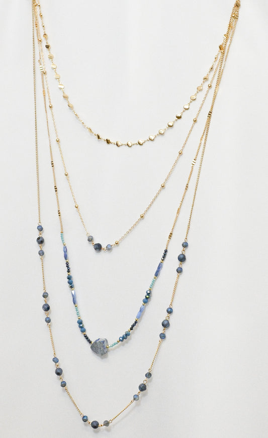 Kette Mavi goldfarben mit blauen Steinen aus Metall und Kunstharz, 44 cm 4-reihige Modekette