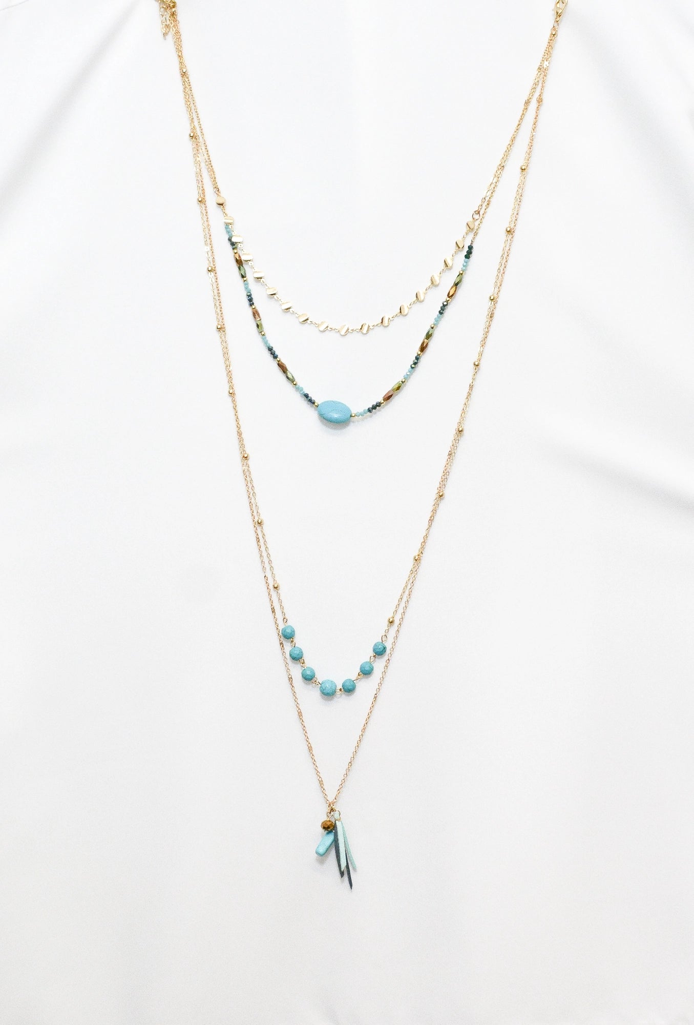 Kette Turquoise goldfarben mit türkisfarbenen Perlen, 43 cm Modeschmuck Halskette