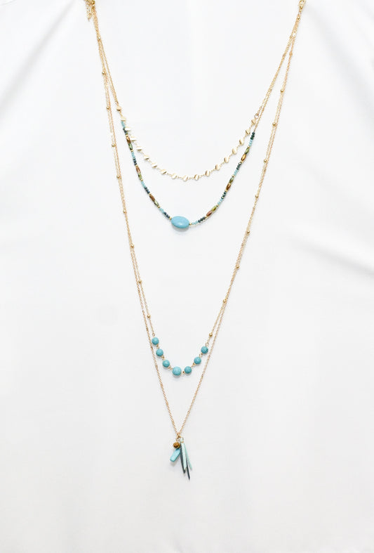 Kette Turquoise goldfarben mit türkisfarbenen Perlen, 43 cm Modeschmuck Halskette